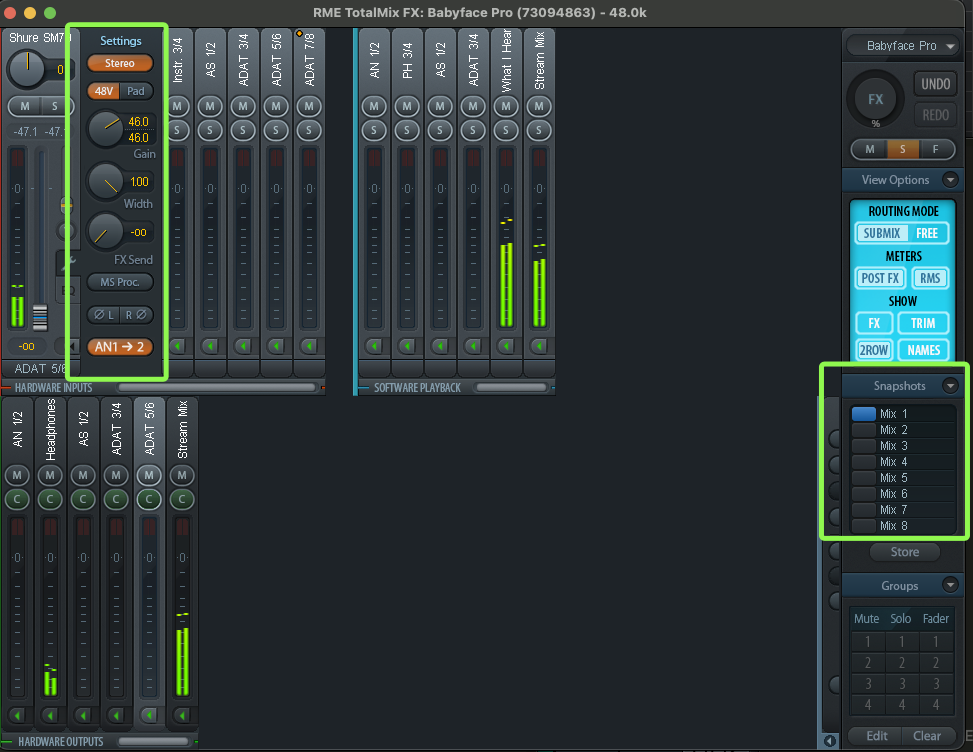 RME Totalmix snapshots.